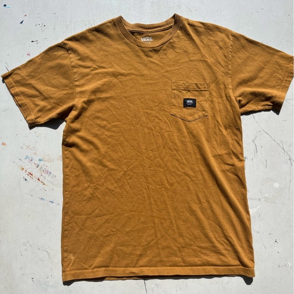 Men’s VANS T-Shirt Beige Gold Logo M Classic Skateboard Street Pocket Workwear - Picture 1 of 11
